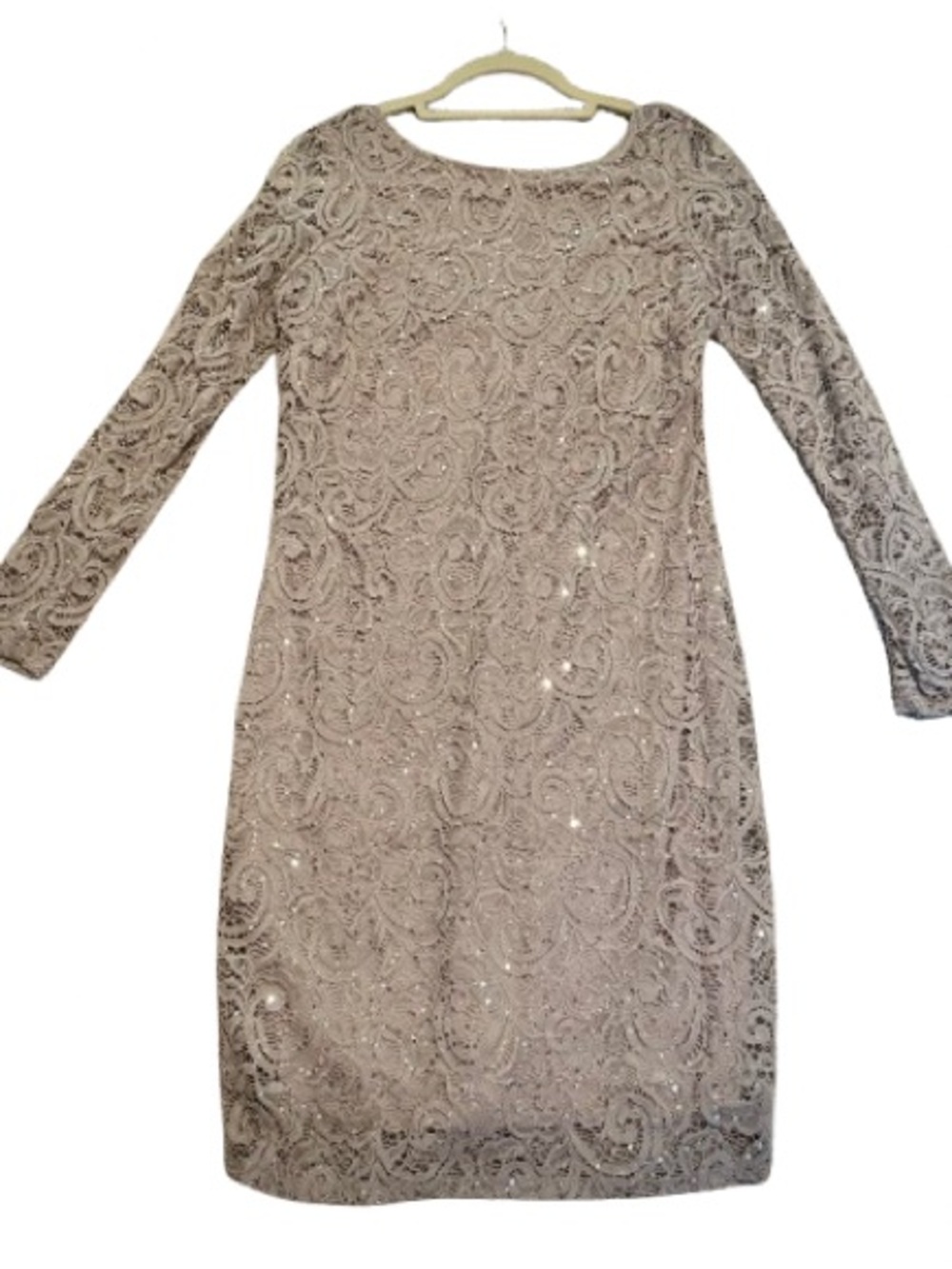 MARINA Nordstrom FormFitting Sequin Lace Cocktail dress w flirty scoop back! SZ8
